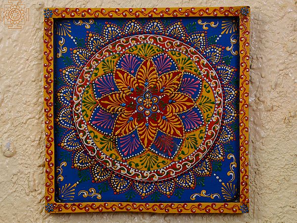 12" Multicolour Flower Mandala Art | Handpainted Wooden Folk Art | Home Decor | Wall Plate