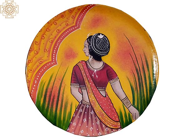12" Indin Women In Traditional Saree  | Handpainted Wooden Folk Art | Home Decor | Wall Plate