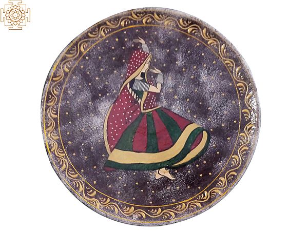 12" Traditional Dressed Rajasthani Woman Dancing | Handpainted Wooden Wall Plate | Home Decor