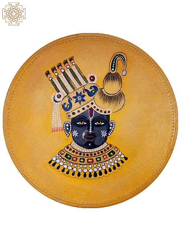 12" Traditional Dressed Lord Shrinathji Wall Plate | Handpainted Wooden Folk Art