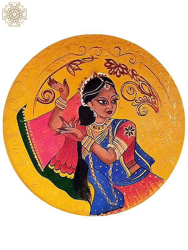 12" Royal Indian Woman Dancing | Handpainted Wooden Folk Art | Wall Plate for Decor