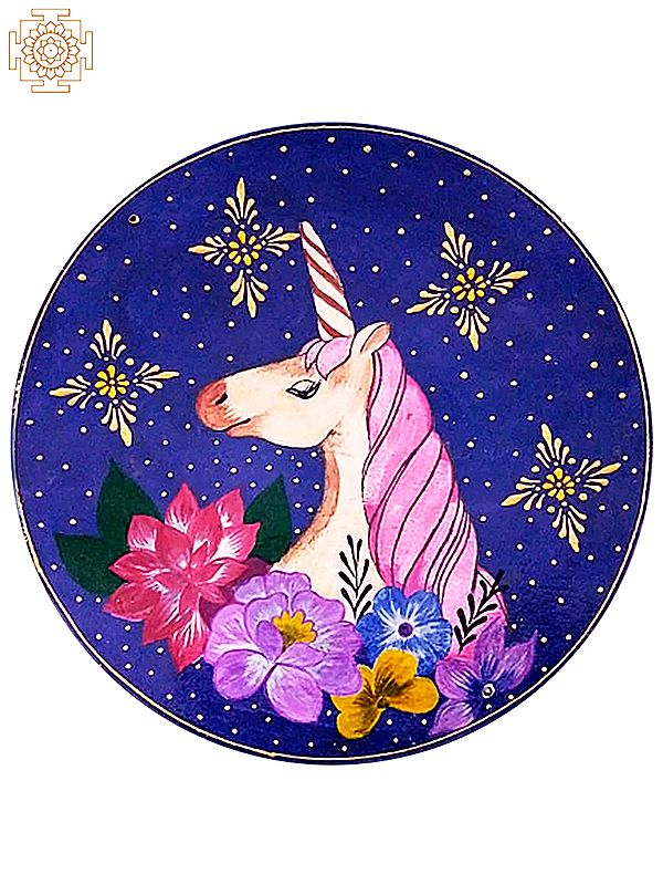 12" Colourful Baby Pony with Flowers | Handpainted Wooden Folk Art | Wall Plate for Decor