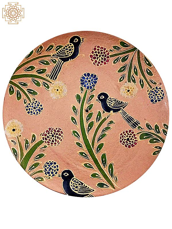 12" 3 Birds Around Beautiful Flowers  | Handpainted Wooden Folk Art | Home Decor | Wall Plate