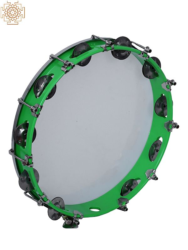 12" Green Colored Tambourine Musical Instrument Exotic India Art