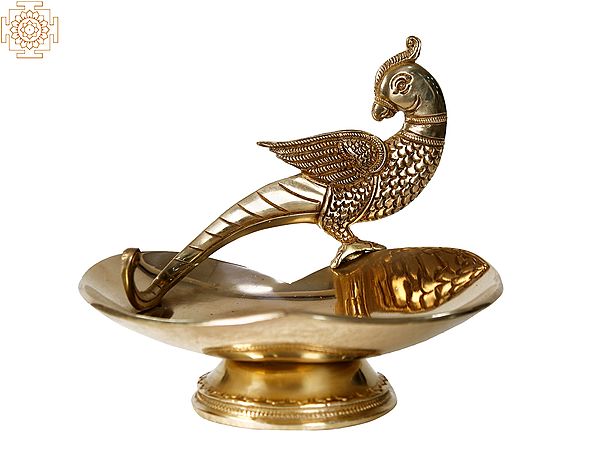 7" Parrot Design Heart Shaped Tray in Brass