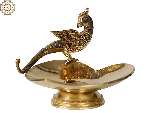 8" Brass Heart Shaped Tray with Parrot