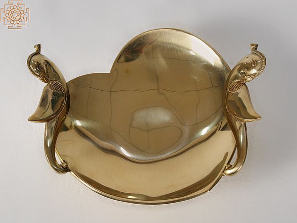 9" Brass Double Parrot Heart Shaped Tray