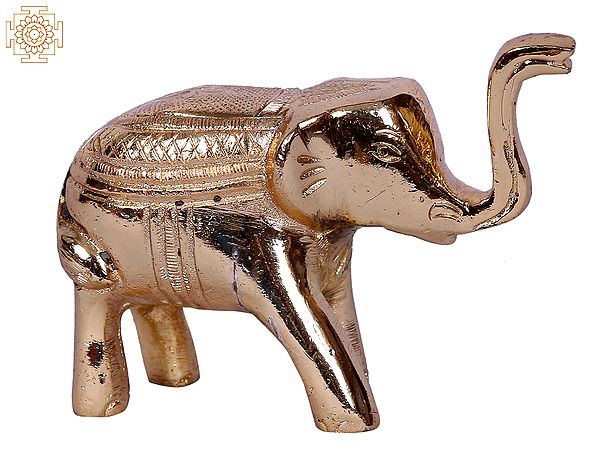 2'' Small Walking Elephant Statue | Gold-Plated Brass Idol