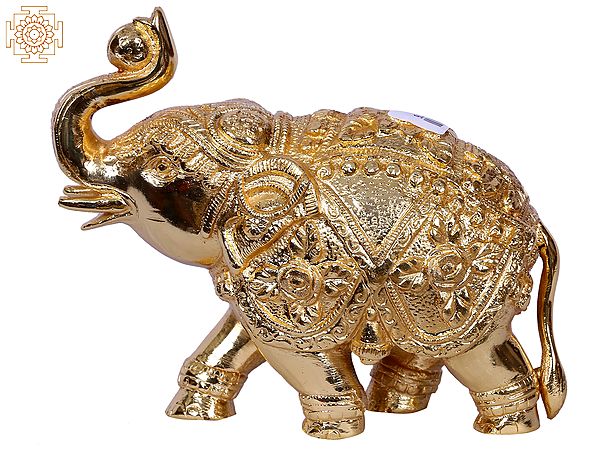 5'' Traditional Dressed Elephant Playing With Ball | Gold-Plated Brass