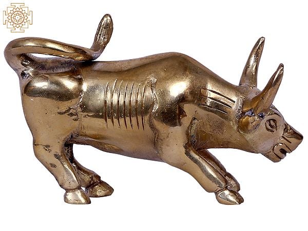 Small Furious Attacking Bull Figurine | Gold-Plated Brass Statue