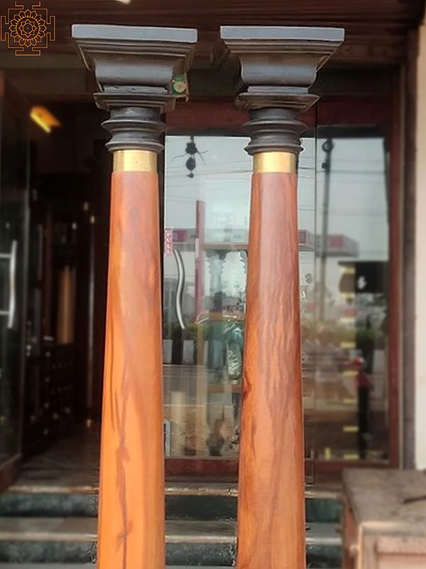 85" Furnished Plywood Pillar Pair Exotic India Art