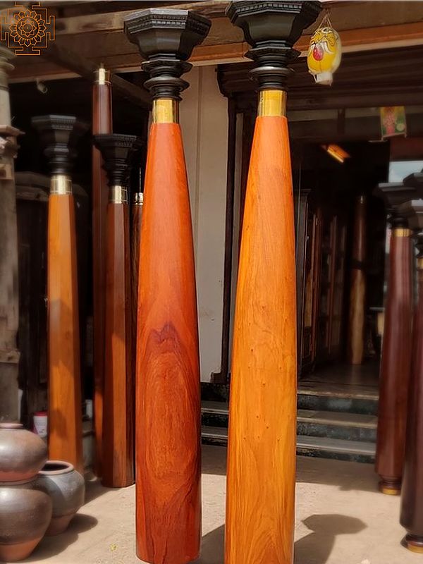 100" Vengai Wood Pillar Pair Exotic India Art