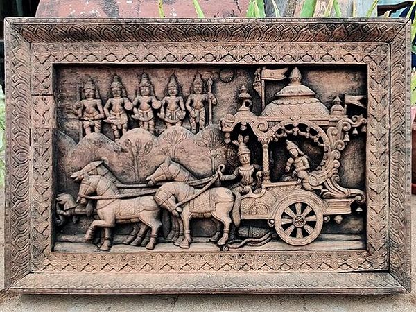 20" Chariot Carved Panel With Frame | Wooden Panel
