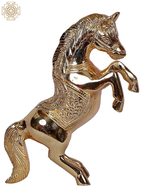 4'' Small Horse Standing On Two Legs | Gold-Plated Brass