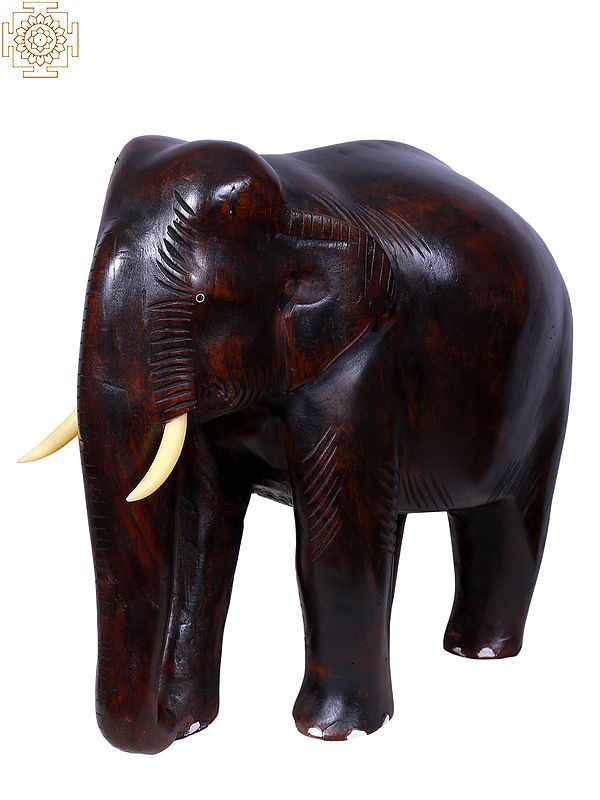 13" Wooden Elephant Statue | Hand Carved Statue