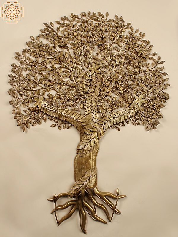 44" Large Brass Tree of Life with Butterflies | Wall Hanging