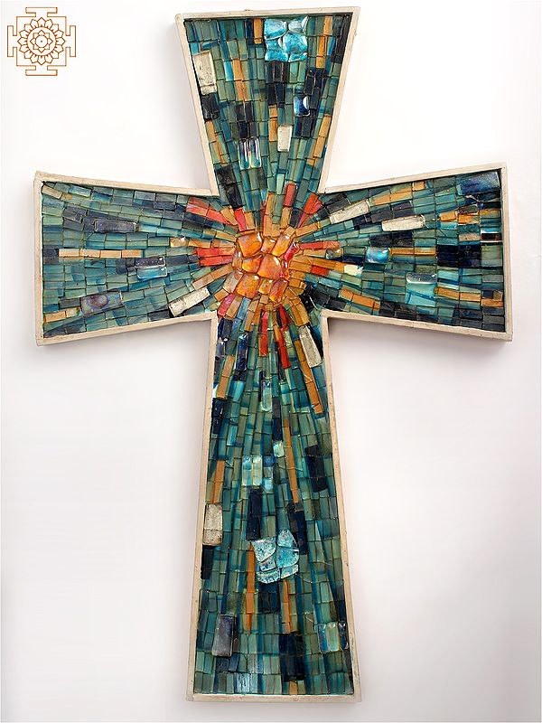 24'' Wooden Cross With Glass Work | Wood and Glass | Home Décor