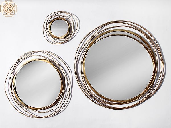 Metal Banded Wall Hanging Mirror (Set of 3) | Iron | Home Décor