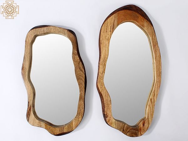 Mirror With Stone Shaped Frame (Set of 2) | Wood | Wall Hanging