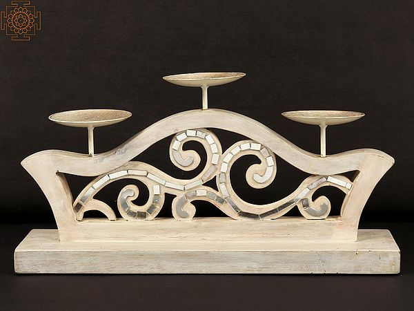 16'' Cutwork Three Wicks Candle Holder | Wood and Iron | Home Décor