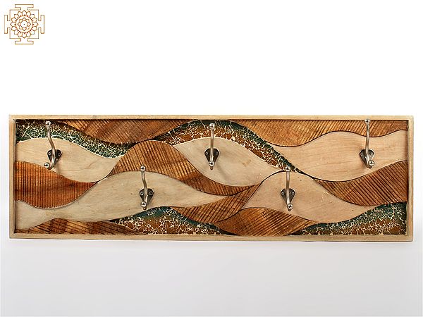 40'' Large Designer Inlay Work Wall Hanging With Hooks | Wood and Glass | Home Decor