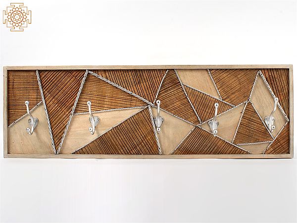 42'' Large Geometrical Design Wall Hanging With Hooks | Wood and Iron | Home Decor