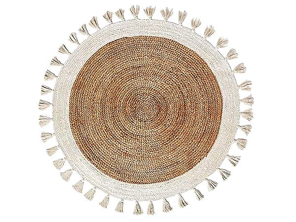White Round Jute Fringe Carpet Palm Hemp Handmade Boho Hippie Natural Area Wool Area Rugs
