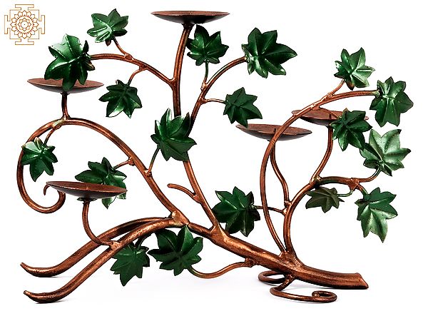 19'' Green Leaves Five Wick Candle Stand | Iron | Home Decor