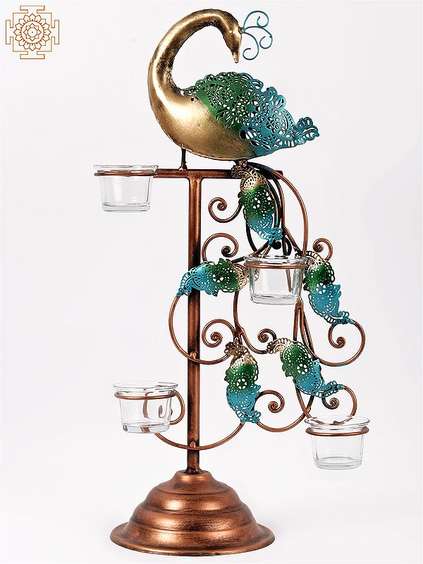 22'' Four-Wicks Peacock Iron Candle Stand | Home Decor