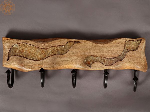 16" Wooden Live Edge Wall Hanging Hooks