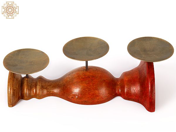 13" Wood and Iron Three Cups Candle Holder | Home Décor