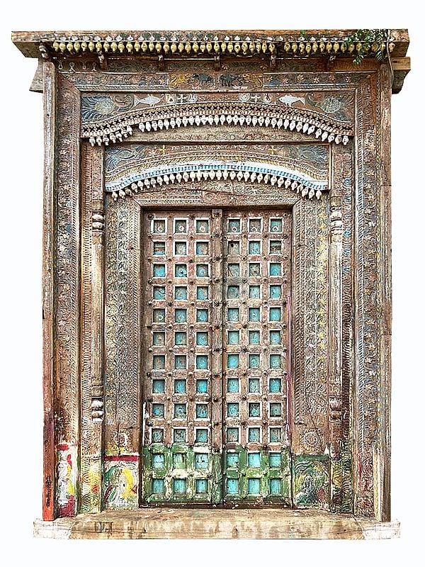 126" Large Designer Wooden Door with Frame | Vintage Indian Door