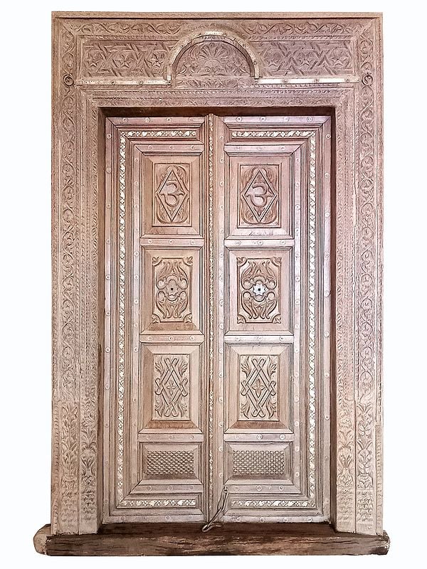 99" Large Wooden Carved Vingate Indian Door with Frame