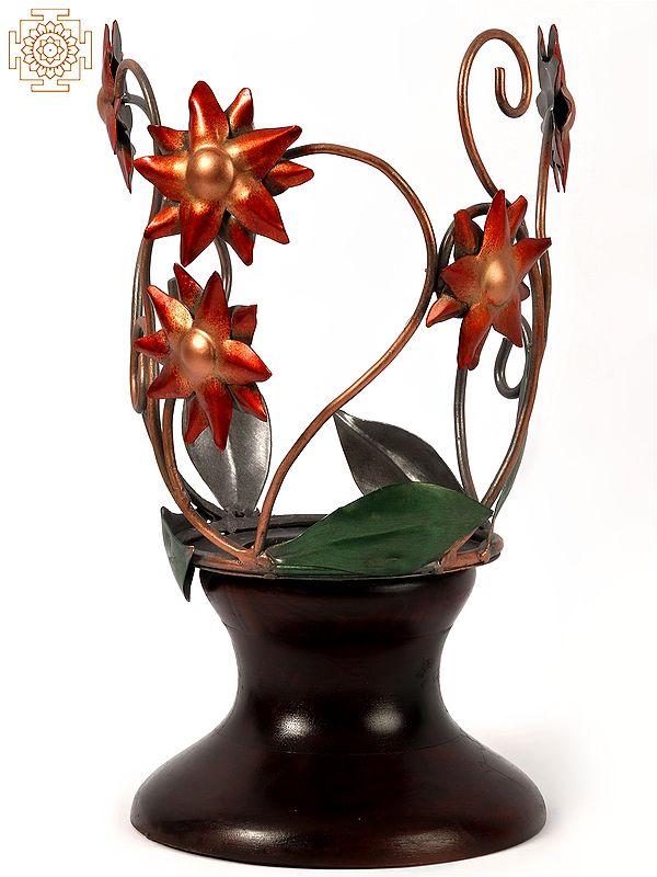 14'' Protecting Flowers Candle Stand | Wood and Iron | Home Decor