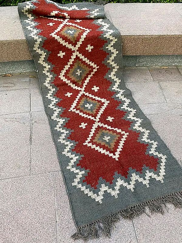 Red Jute And Wool Tejido Rug Runner - Available in Various Sizes
