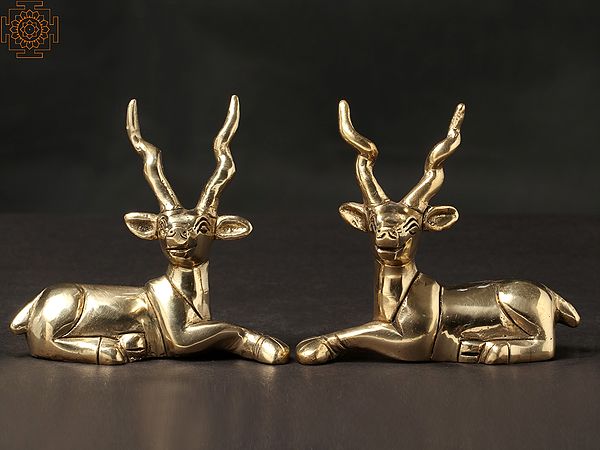 3" Pair of Cute Deer in Brass | Home Décor