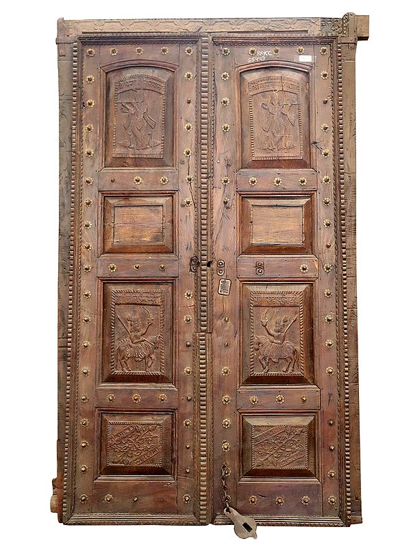 83" Large Wooden Carved Lord Krishna Designer Door | Vintage Indian Door