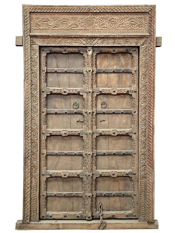 78" Large Wooden Hand Carved Designer Double Door | Vintage Indian Door