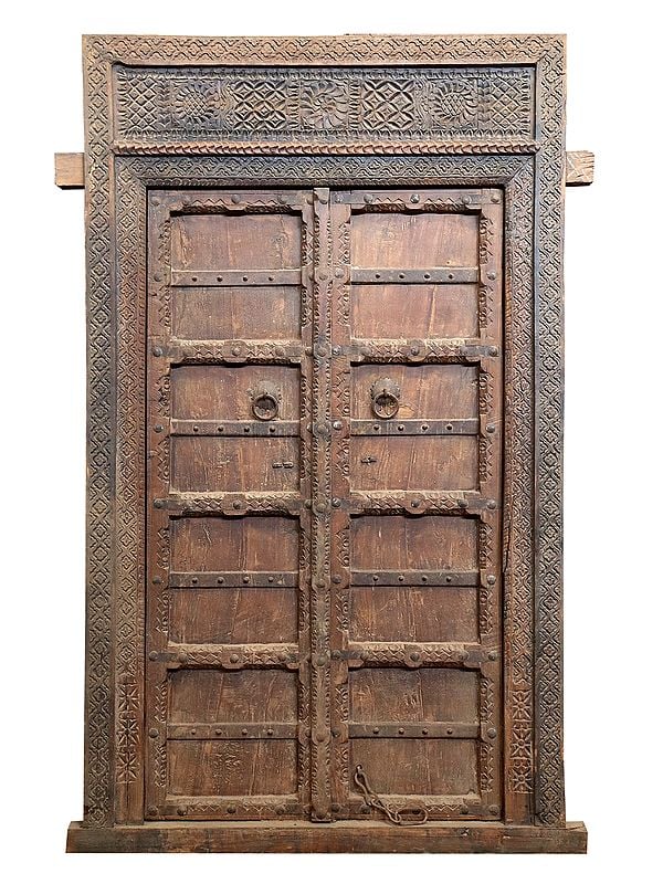 77" Large Designer Wooden Door with Frame from Jodhpur | Vintage Indian Door