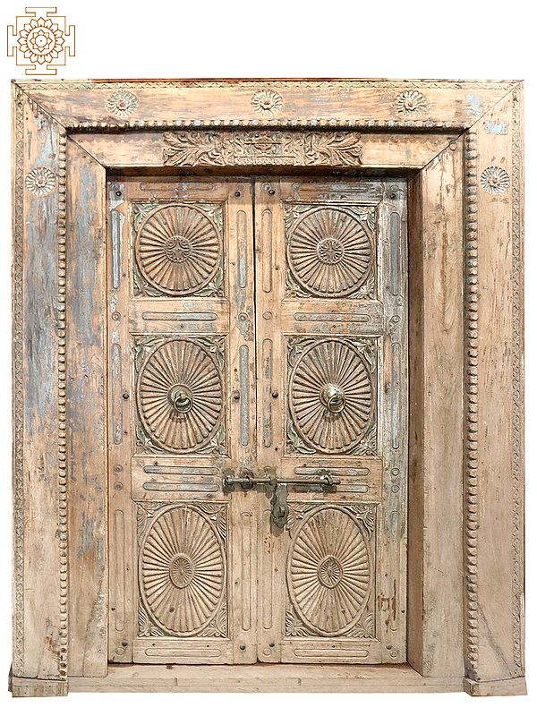 84" Large Vintage Indian Wooden Door
