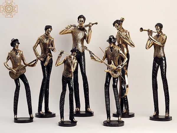 The Band - Set of Seven Musicians With Various Instruments | Brass Statue