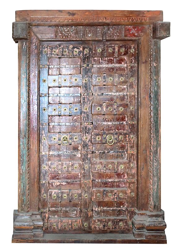 88" Large Vintage Indian Door with Brass Work