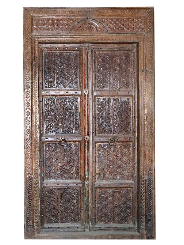 88" Large Wooden Carved Designer Door from Jodhpur | Vintage Indian Door