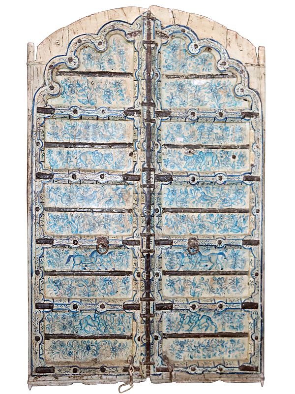 86" Large Wooden White Color Designer Door | Vintage Indian Door