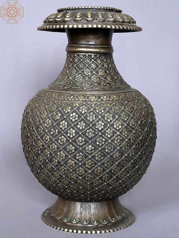 12'' Pot With Flowers Design From Nepal | Copper Vase