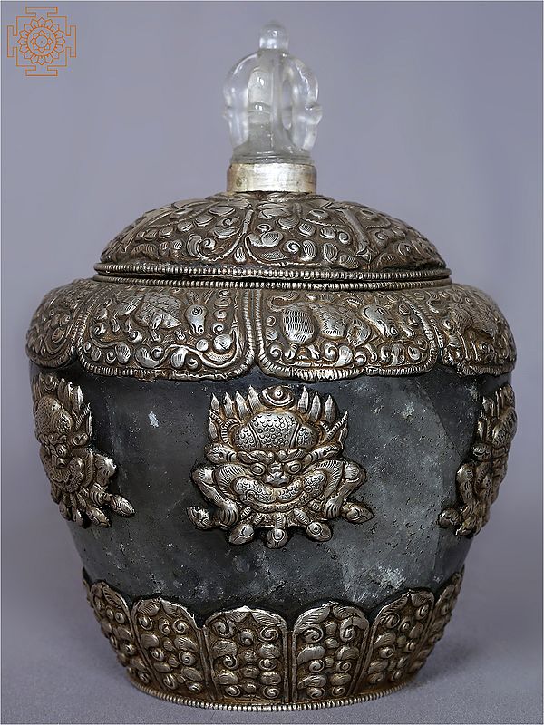 9'' Gulpa With Fine Detailing Of Art From Nepal | Copper With Silver