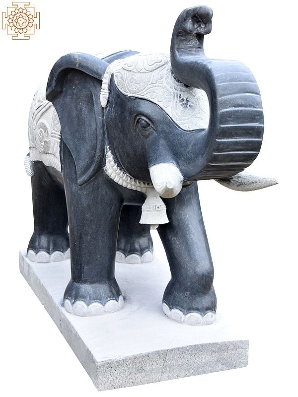 44'' Large Beautifully Carved Elephant Figure | Granite Stone Statue | Shipped Overseas By Sea
