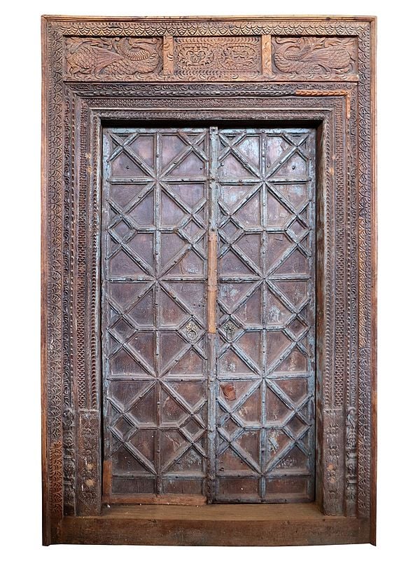 100'' Large Traditional Finely Designed Old Wooden Door | Vintage Doors From Rajsthan