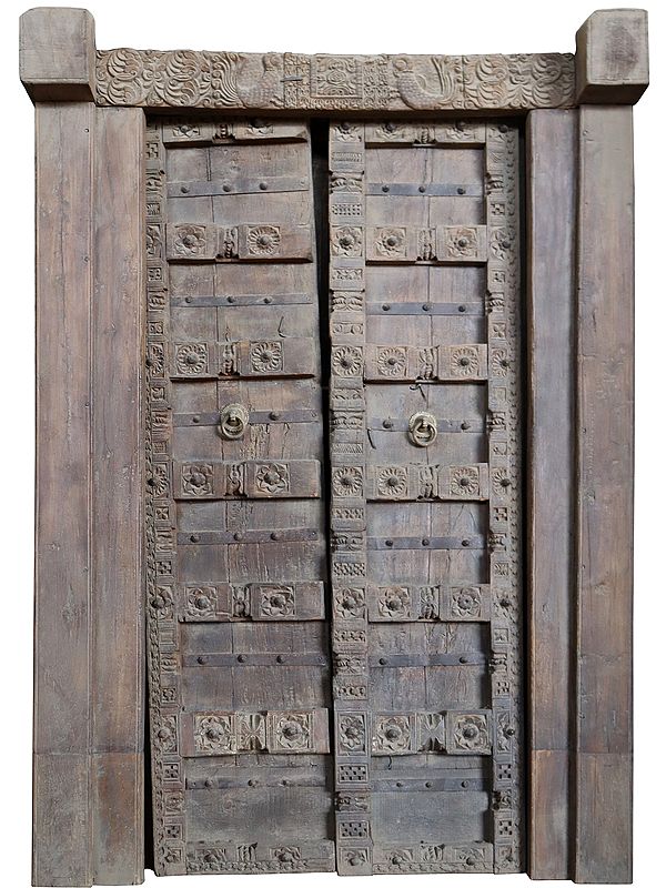 90" Large Wooden Vintage Double Door from Rajasthan