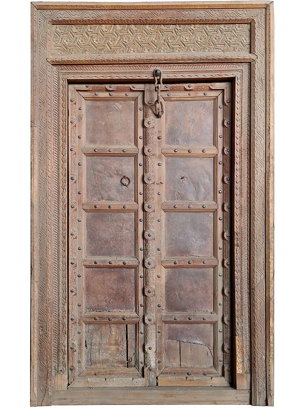 86" Large Wooden Entrance Door from Rajasthan | Vintage Indian Door
